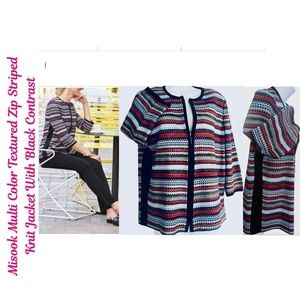 Gently Worn Mistook Multi Color Textured Zip Front Striped Knit Jacket